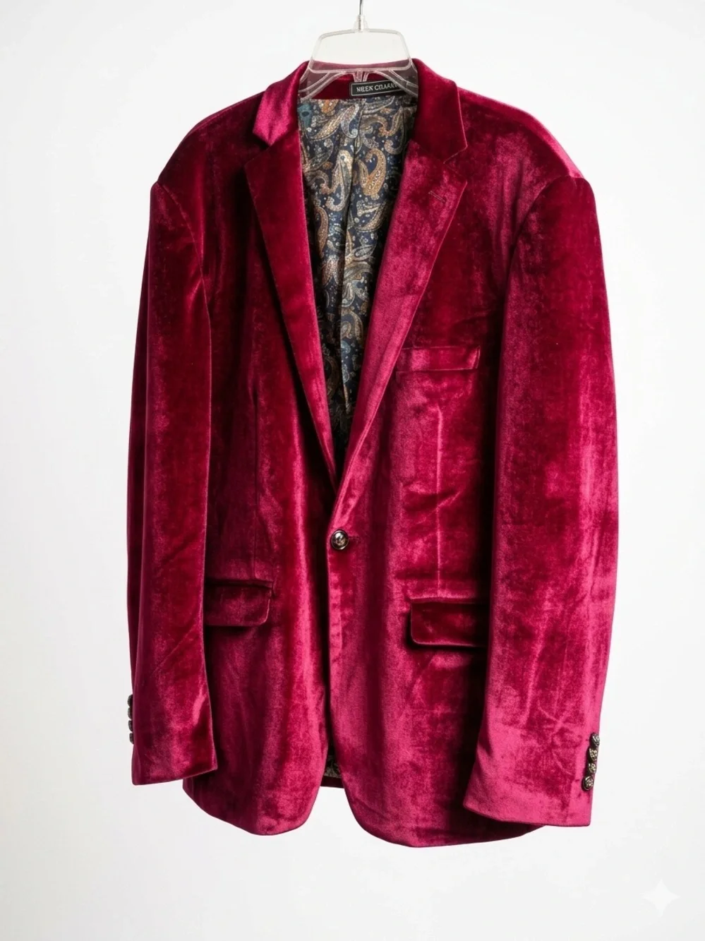 Men's Velvet Blazer in Rich Magenta - Single-Breasted Sport Coat